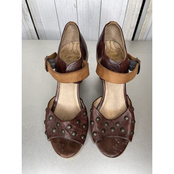 Coque Terra Anthropologie Heels EU 37 US 6.5 Brown Leather Studded Distressed - Picture 2 of 7